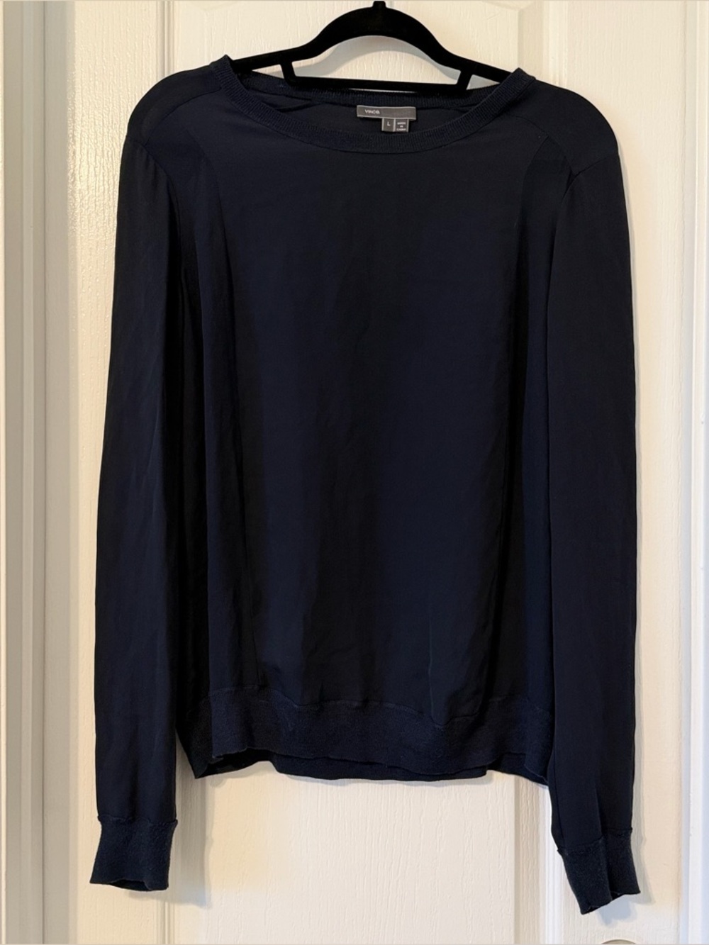 Vince Deep Navy See-Through Long Sleeve Lightweight Work Wear Blouse L